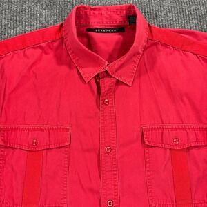 Sean John Button Down Shirt Mens 3XL Red Short‎ Sleeve Grosgrain Trim Detail